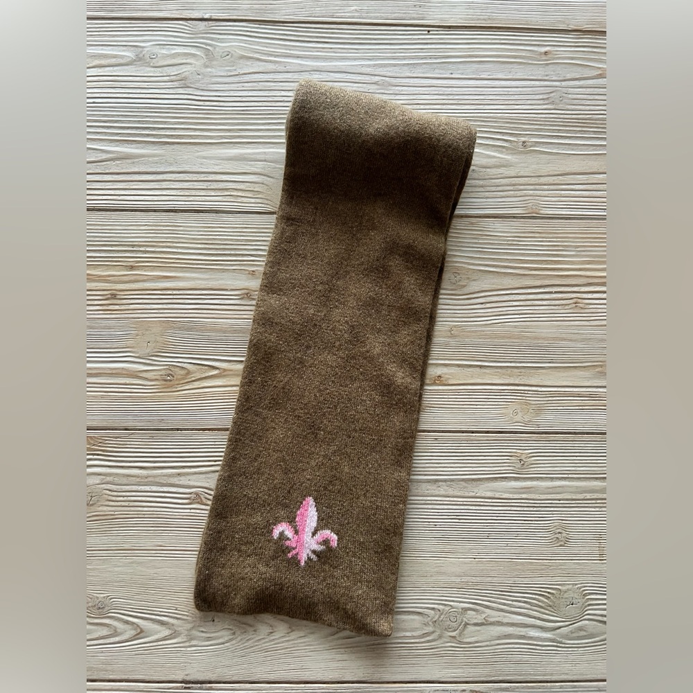 J.Crew Brown Cashmere Blend Scarf | Fleur-de-Lis Detail | OS